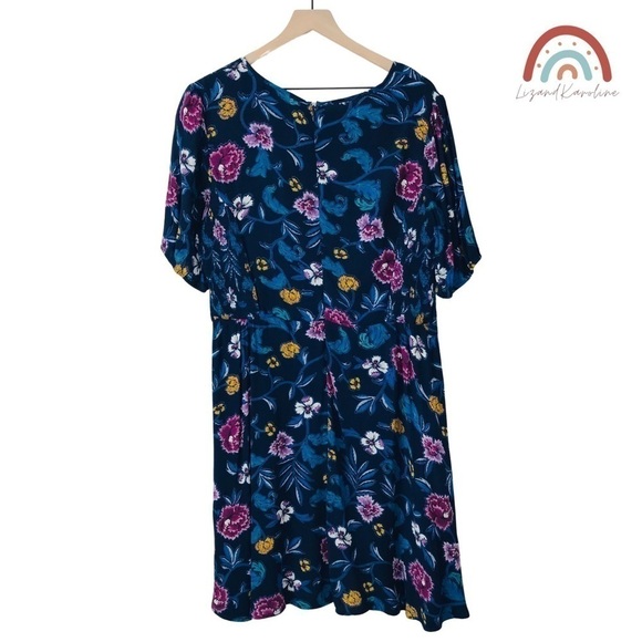 New! Old Navy Bohemian Smocked Blue Floral Fit & Flare Dress - Picture 2 of 11